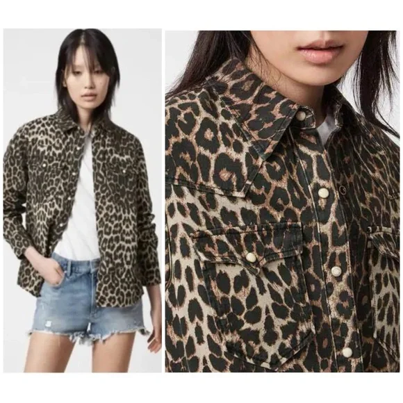 All Saints Leopard Print Button Down Shirt - Picture 1 of 11